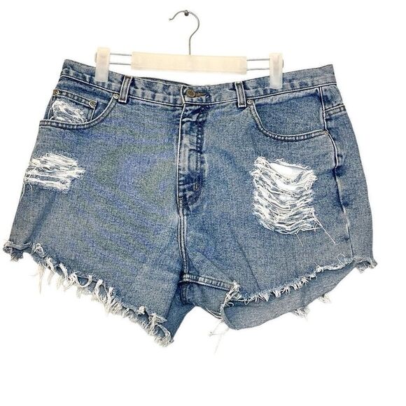 Faded Glory High Rise Raw Cut Frayed Hem Distressed Denim Shorts Blue Size 16 - Picture 1 of 5